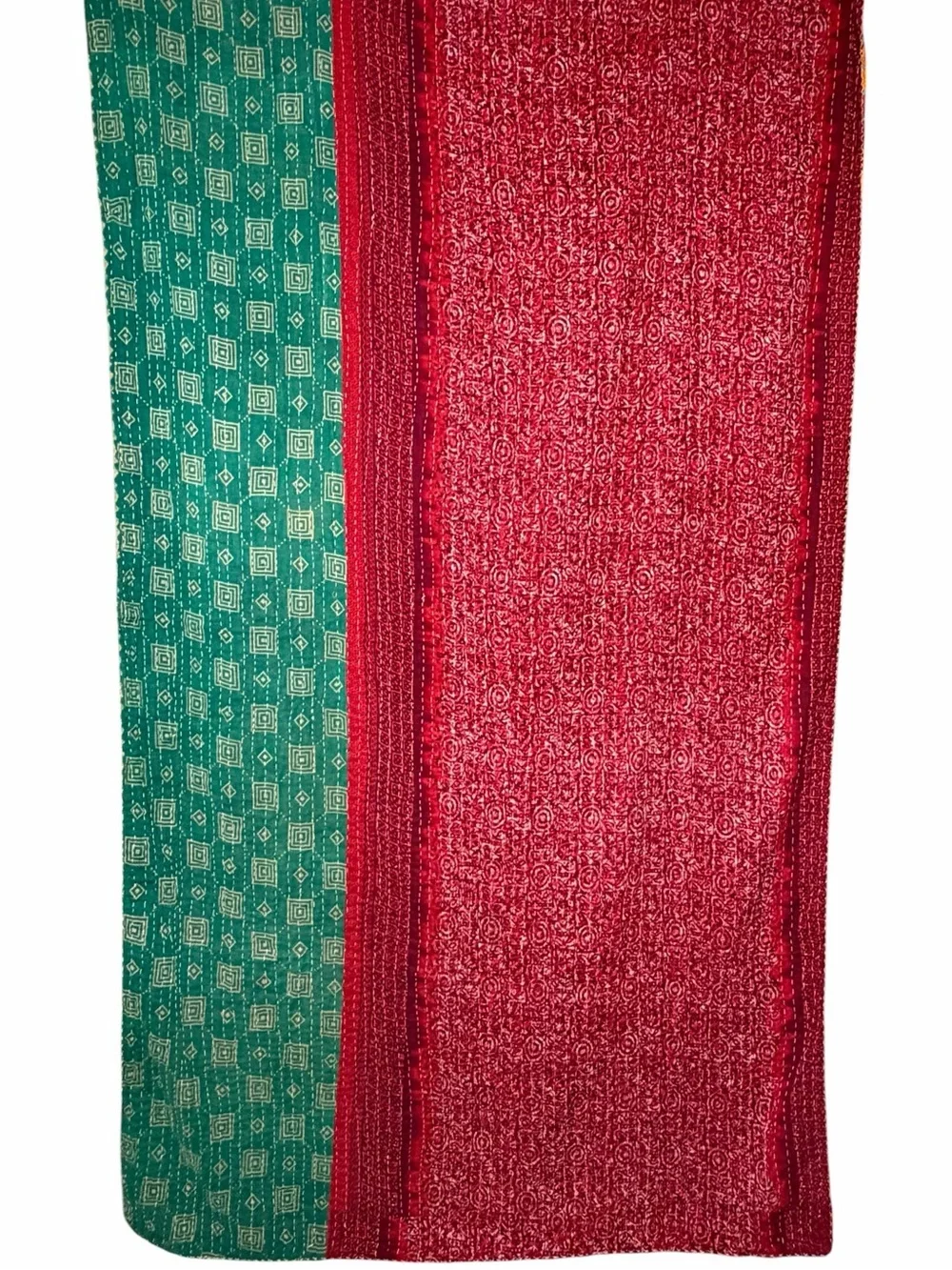 Vintage Handmade Printed Kantha Quilt India Sari Throw Blanket Twin 52x80